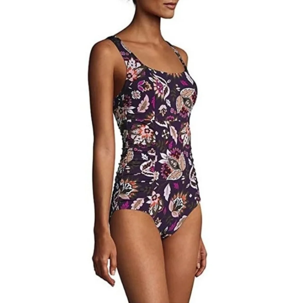 Lands' End Womens Rouched Squareneck One Piece Swimsuit